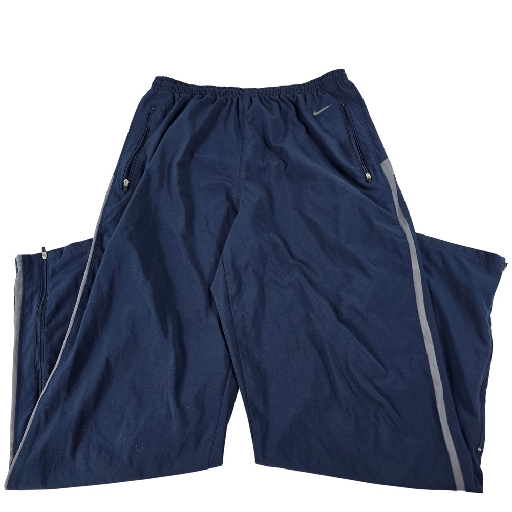Nike Mens Dri-FIT Track Pants Navy Blue Grey Stripe Zip Pockets 373969-451 Large